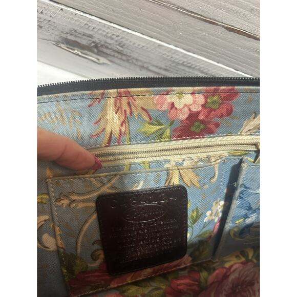 Brighton Two Tone Leather Shoulder Handbag Purse Black Brown floral interior - Picture 9 of 13